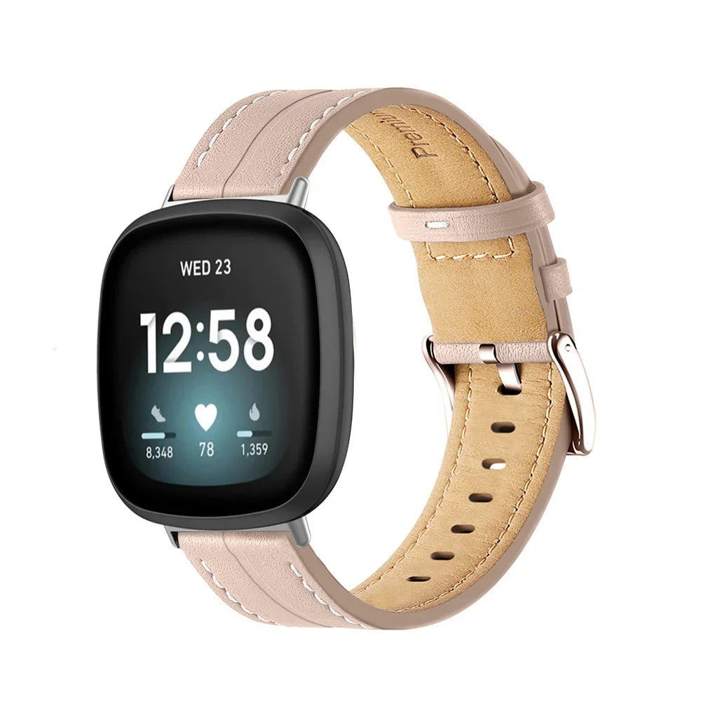 Correa de cuero para reloj Fitbit Versa 3, Versa 4, Sense 1 y Sense 2 rosa
