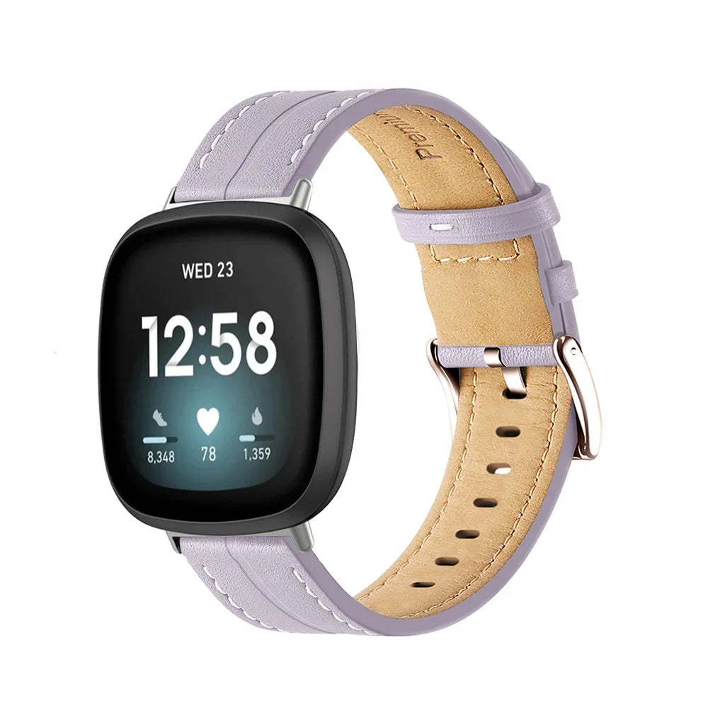 Correa de cuero para reloj Fitbit Versa 3, Versa 4, Sense 1 y Sense 2 violeta