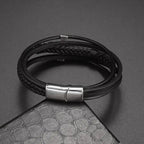 Pulsera de Cuero Trenzado Egipcio Cruz de Ankh plata