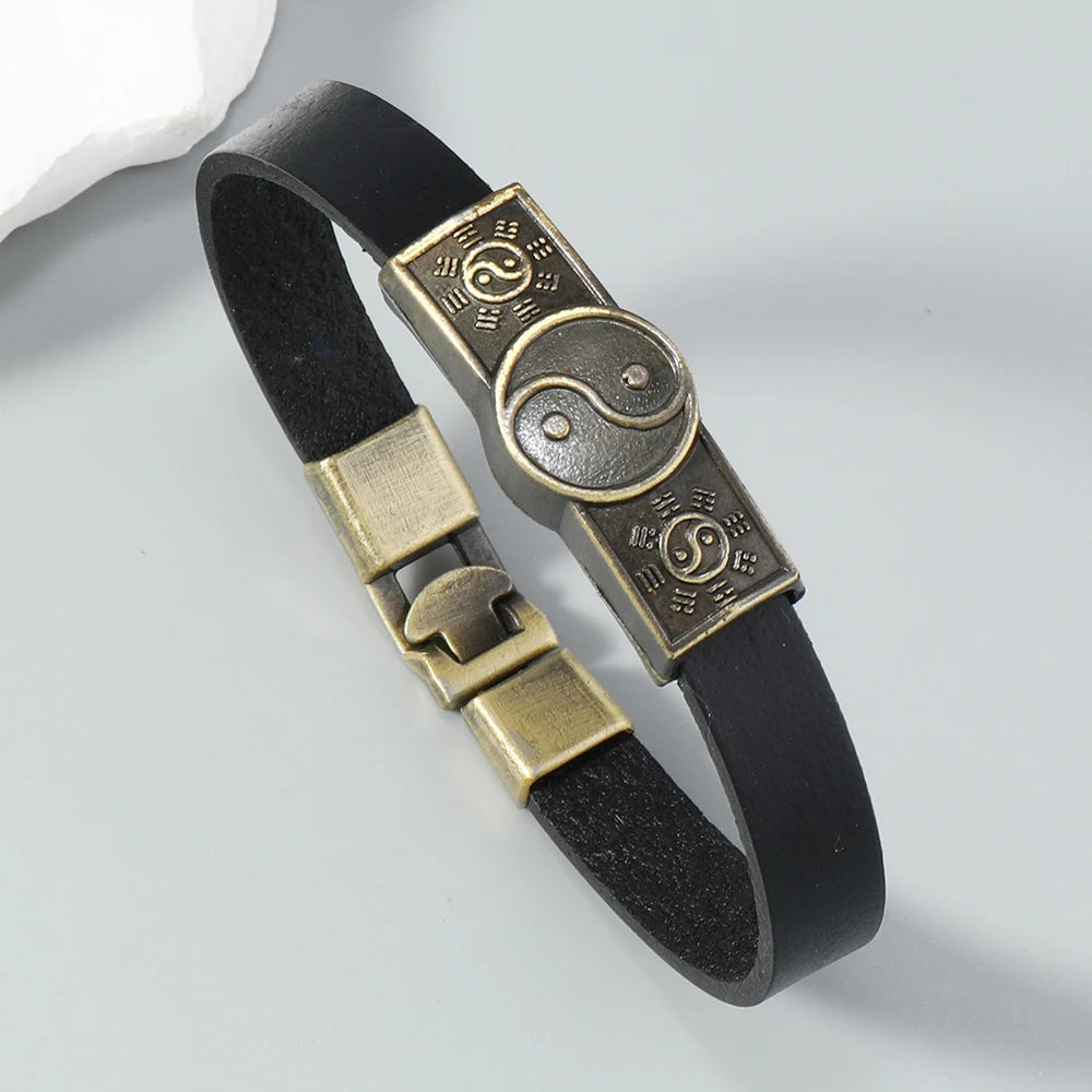 Pulsera de Cuero Yin Yang negra
