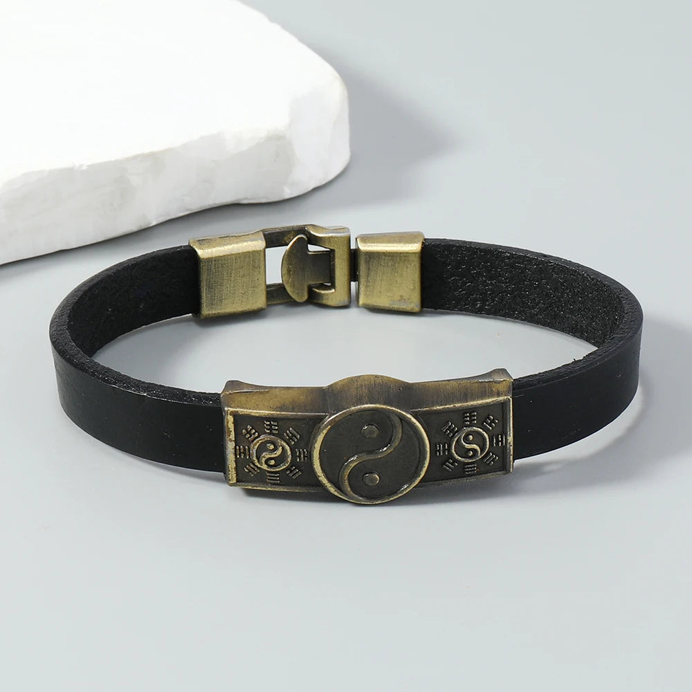 Pulsera de Cuero Yin Yang negra