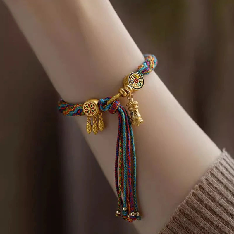 Pulsera Gourmette con Cordones de Encanto Budista Tibetano