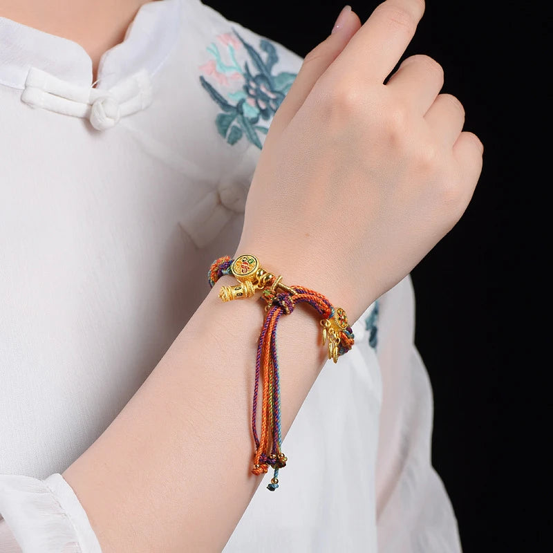 Pulsera Gourmette con Cordones de Encanto Budista Tibetano