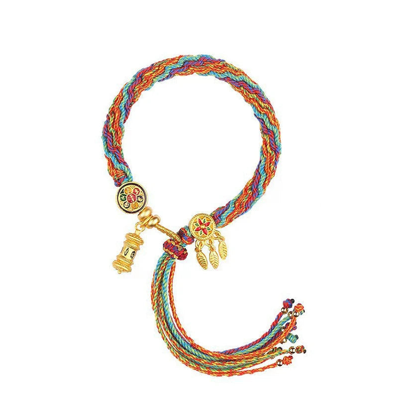 Pulsera Gourmette con Cordones de Encanto Budista Tibetano