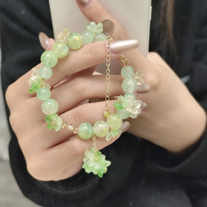 Pulsera de Perlas con Flores verde