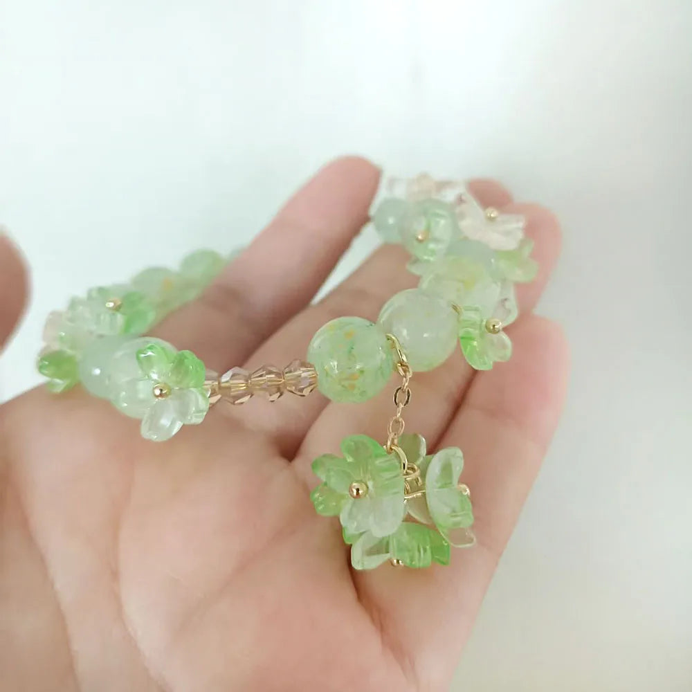 Pulsera de Perlas con Flores verde