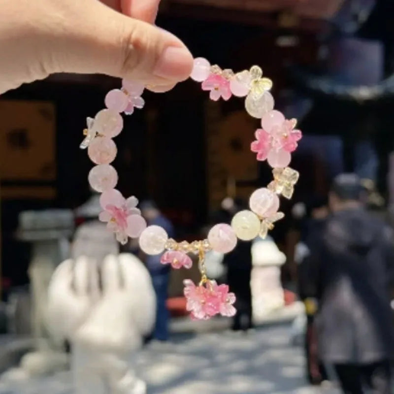 Pulsera de Perlas con Flores rosa