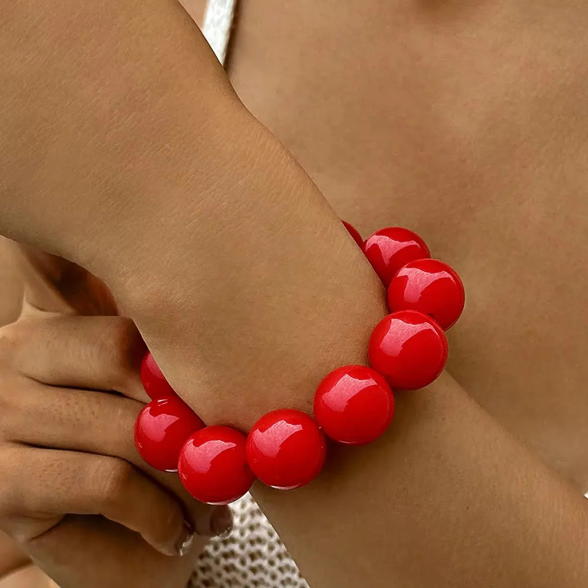 Pulsera de Perlas de Colores para Mujer rojo