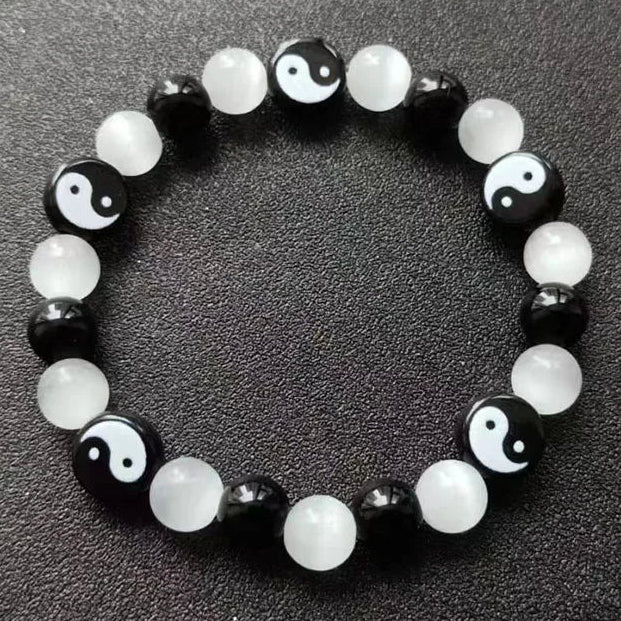 Pulsera de Perlas Yin Yang Negro y Blanco