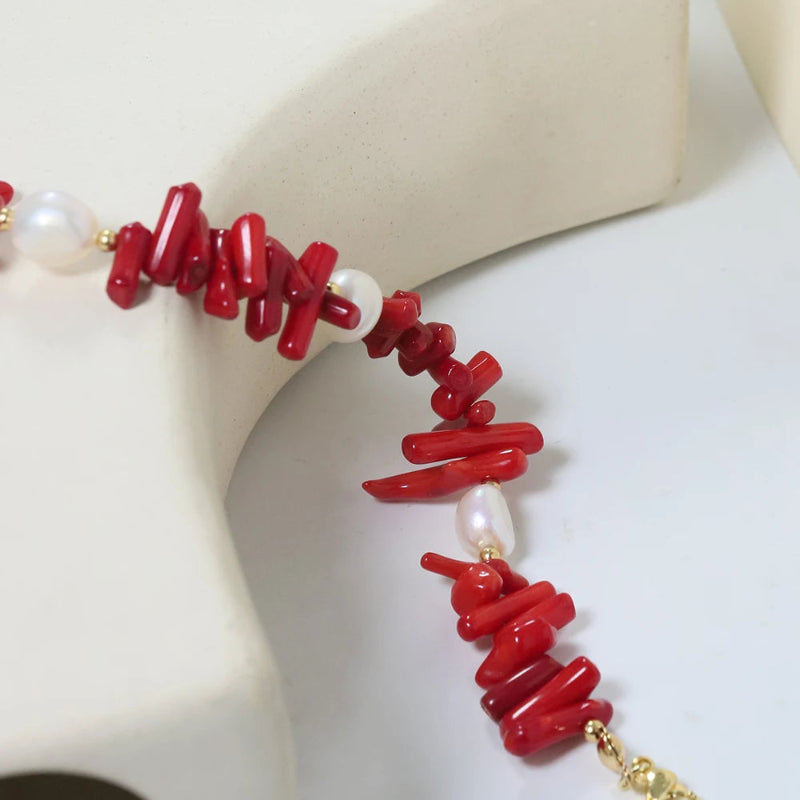 Pulsera de Piedra de Coral y Perlas