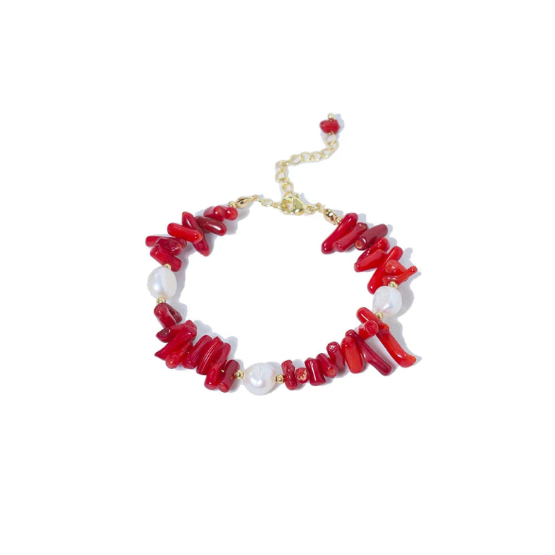 Pulsera de Piedra de Coral y Perlas