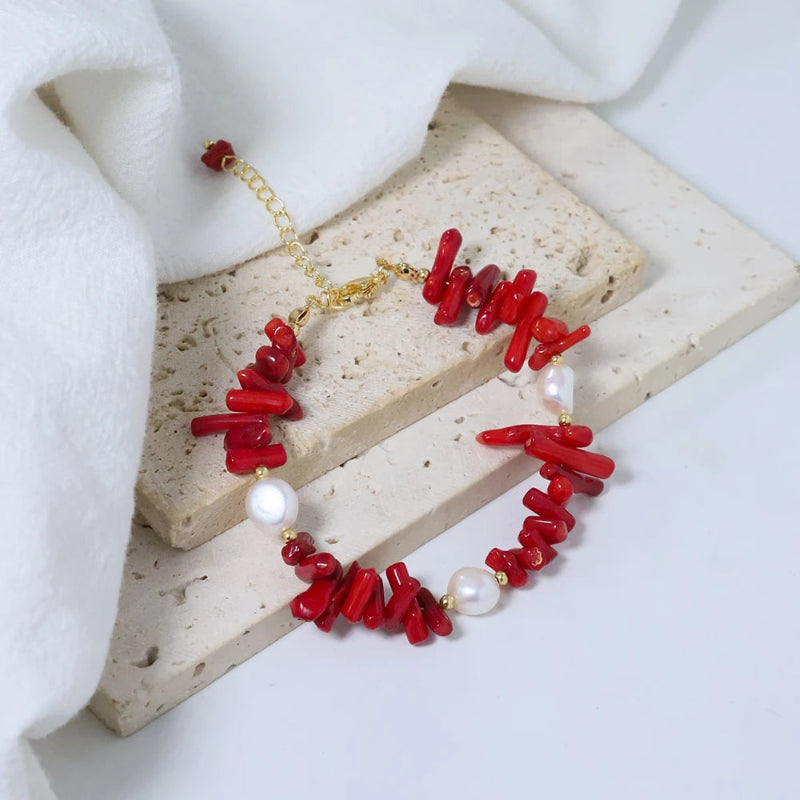 Pulsera de Piedra de Coral y Perlas