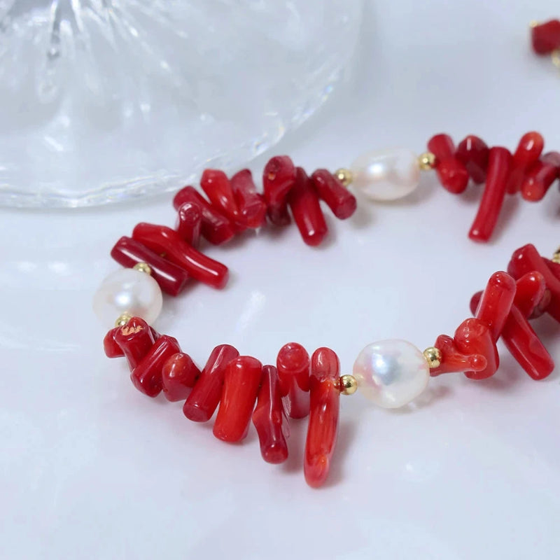 Pulsera de Piedra de Coral y Perlas