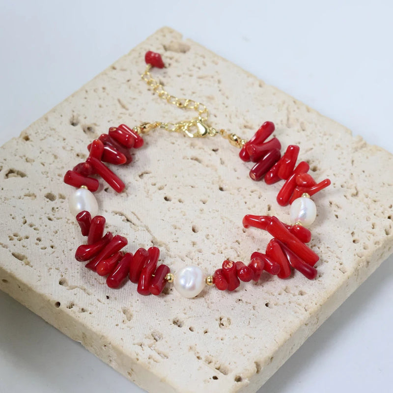 Pulsera de Piedra de Coral y Perlas