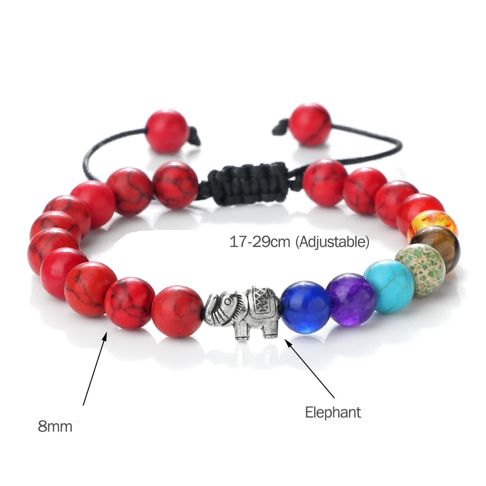 Pulsera de Piedras Naturales y Elefante 7 Chakras