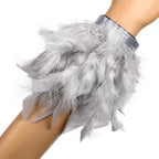 Pulsera con pluma rosa vaporosa gris