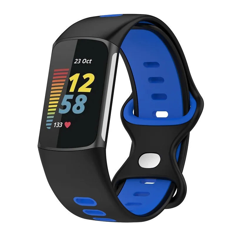Pulsera de silicona para reloj Fitbit Charge 5, Charge 6 negro azul