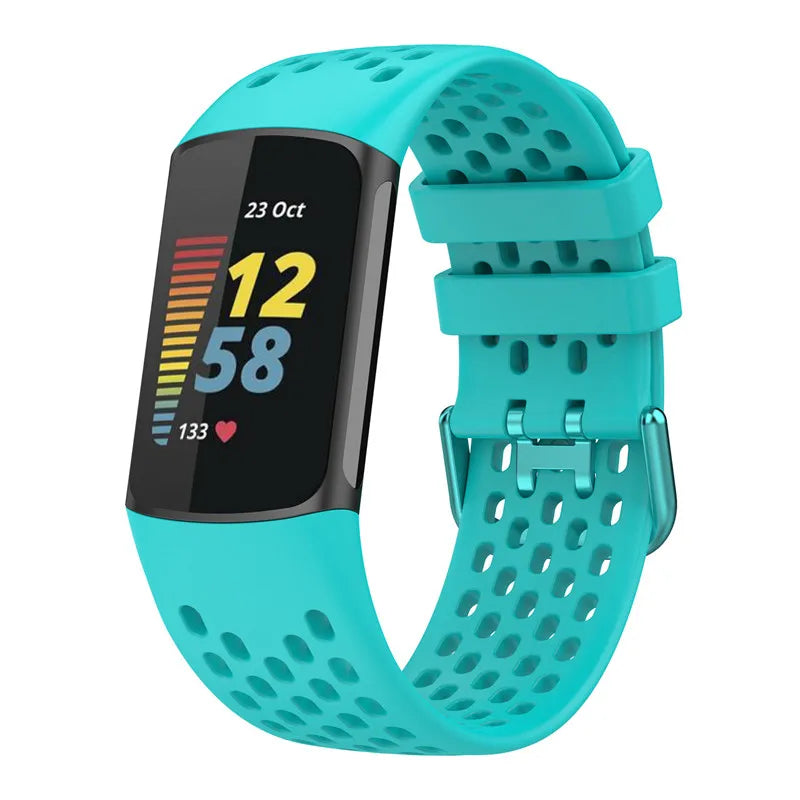 Pulsera de silicona para reloj Fitbit Charge 5, Charge 6 cian