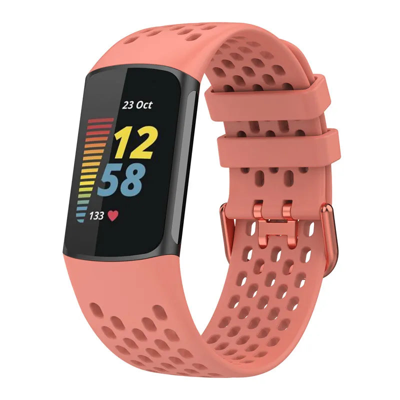 Pulsera de silicona para reloj Fitbit Charge 5, Charge 6 rosa