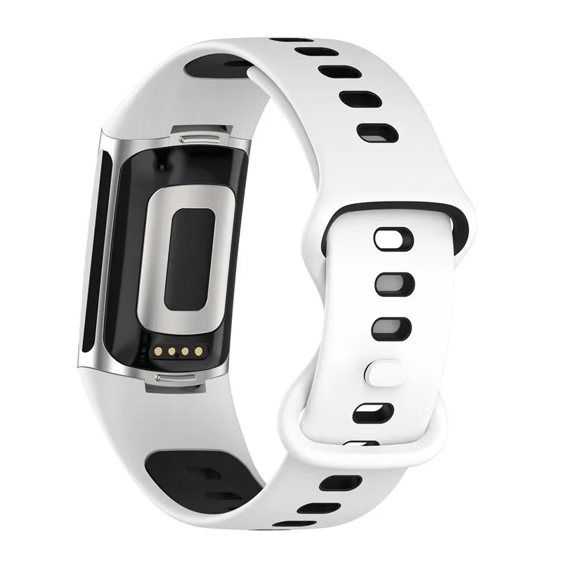 Pulsera de silicona para reloj Fitbit Charge 5, Charge 6 blanco negro