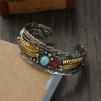 Pulsera Étnica Vintage con Piedras y Plumas oro y plata