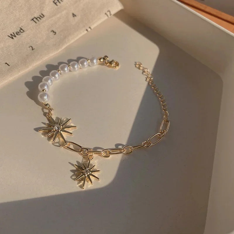 Pulsera Estrellas y Perlas Blancas