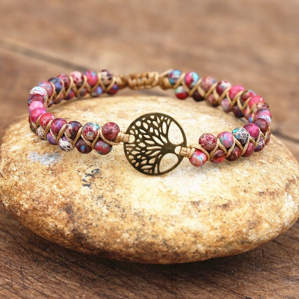 Pulsera Mujer Piedra Natural Violeta Árbol de la Vida 