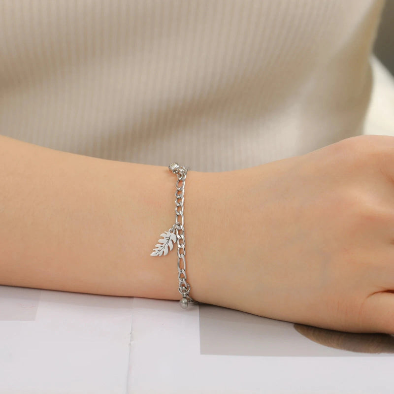 Pulsera Hoja de Palma y Circonio estilo A plata