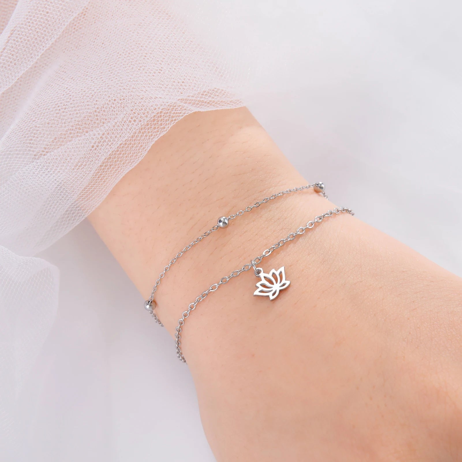 Pulsera Flor de Loto Mujer Gourmette plata