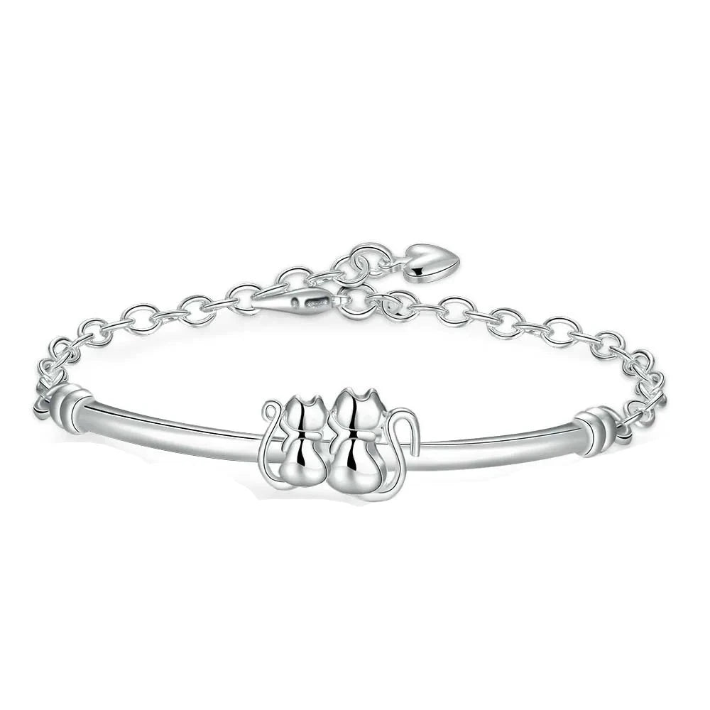 Pulsera Gourmette Plata Doble Gato