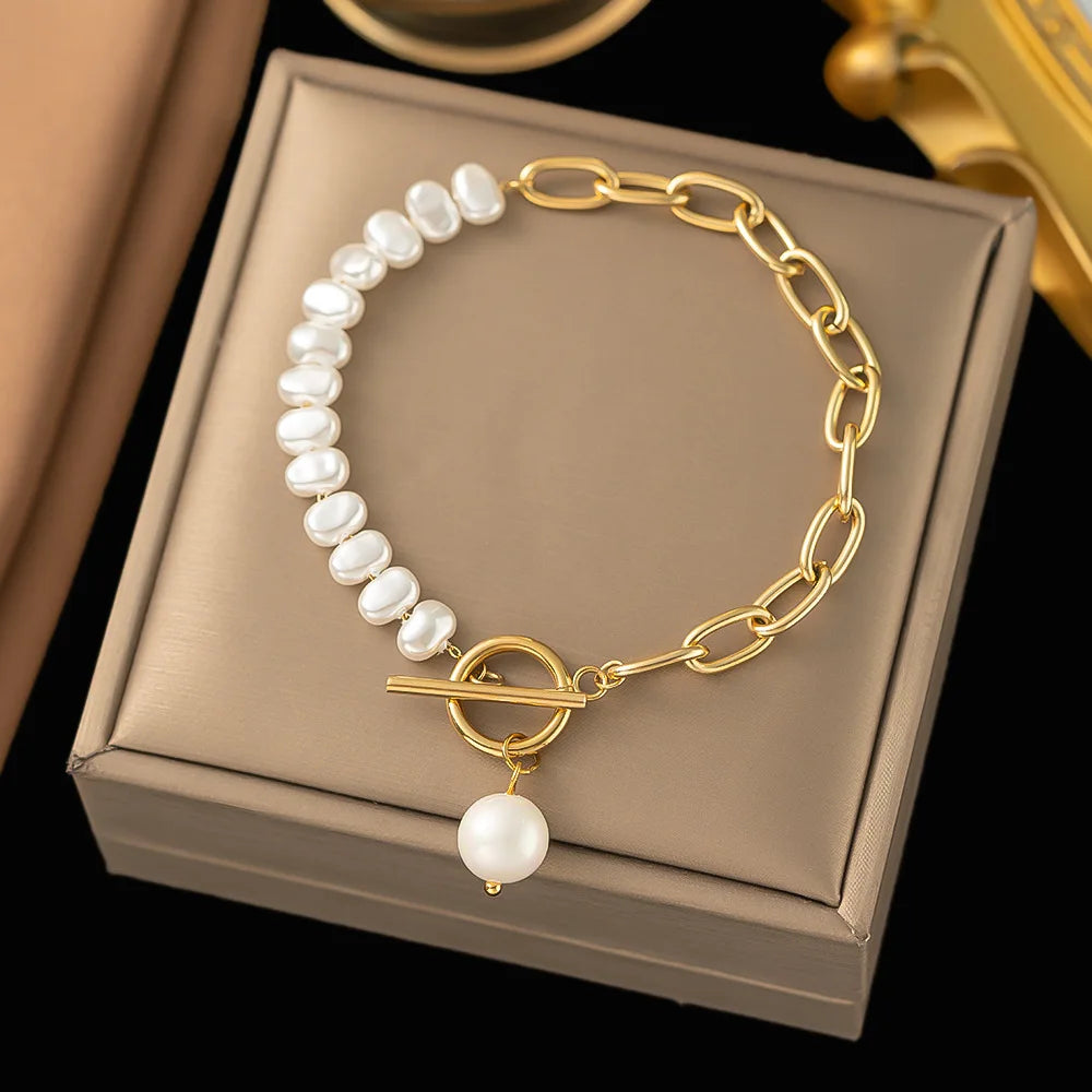 Pulsera Gourmette de Estilo Barroco con Perlas