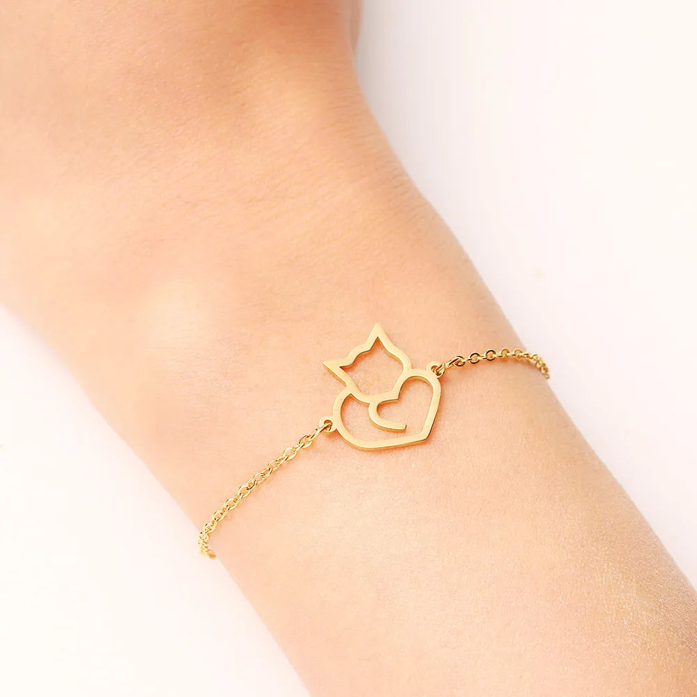 Pulsera de identificación Gato Corazón oro