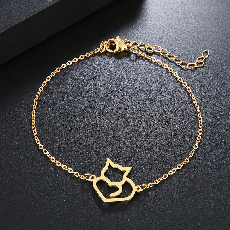 Pulsera de identificación Gato Corazón oro