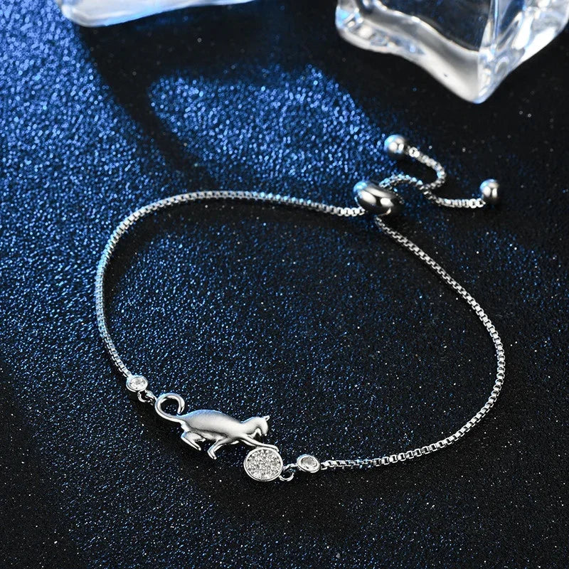 Pulsera Gourmette Gato Circonio plata