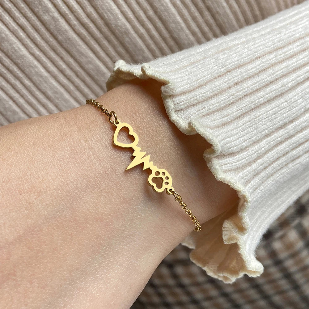 Pulsera Gourmette Corazón Huella oro