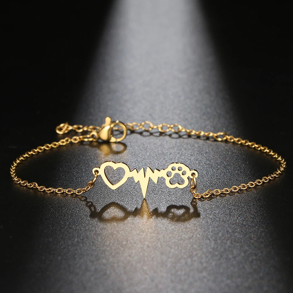 Pulsera Gourmette Corazón Huella oro