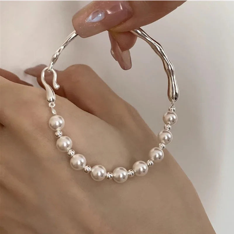 Pulsera Gourmette con Hermosas Perlas Blancas