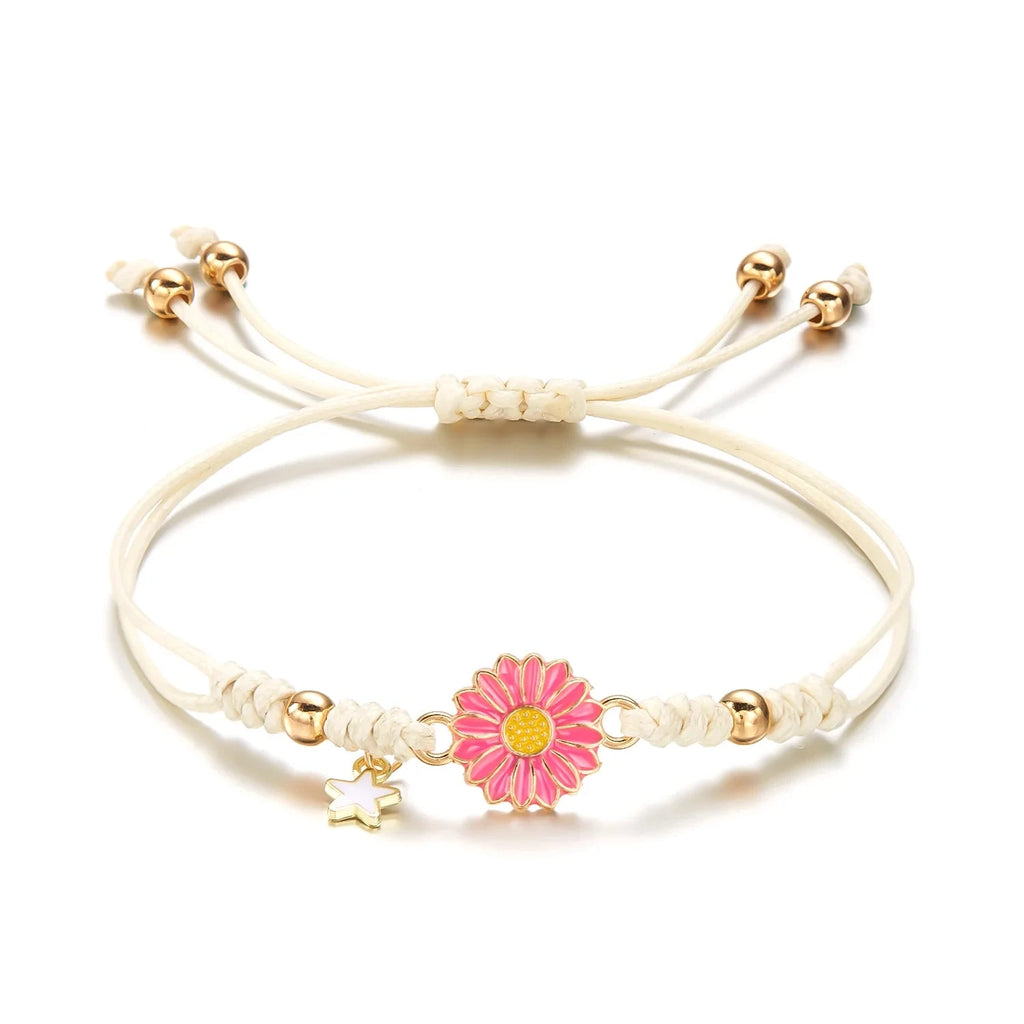Pulsera gourmette Flor de Margarita rosa