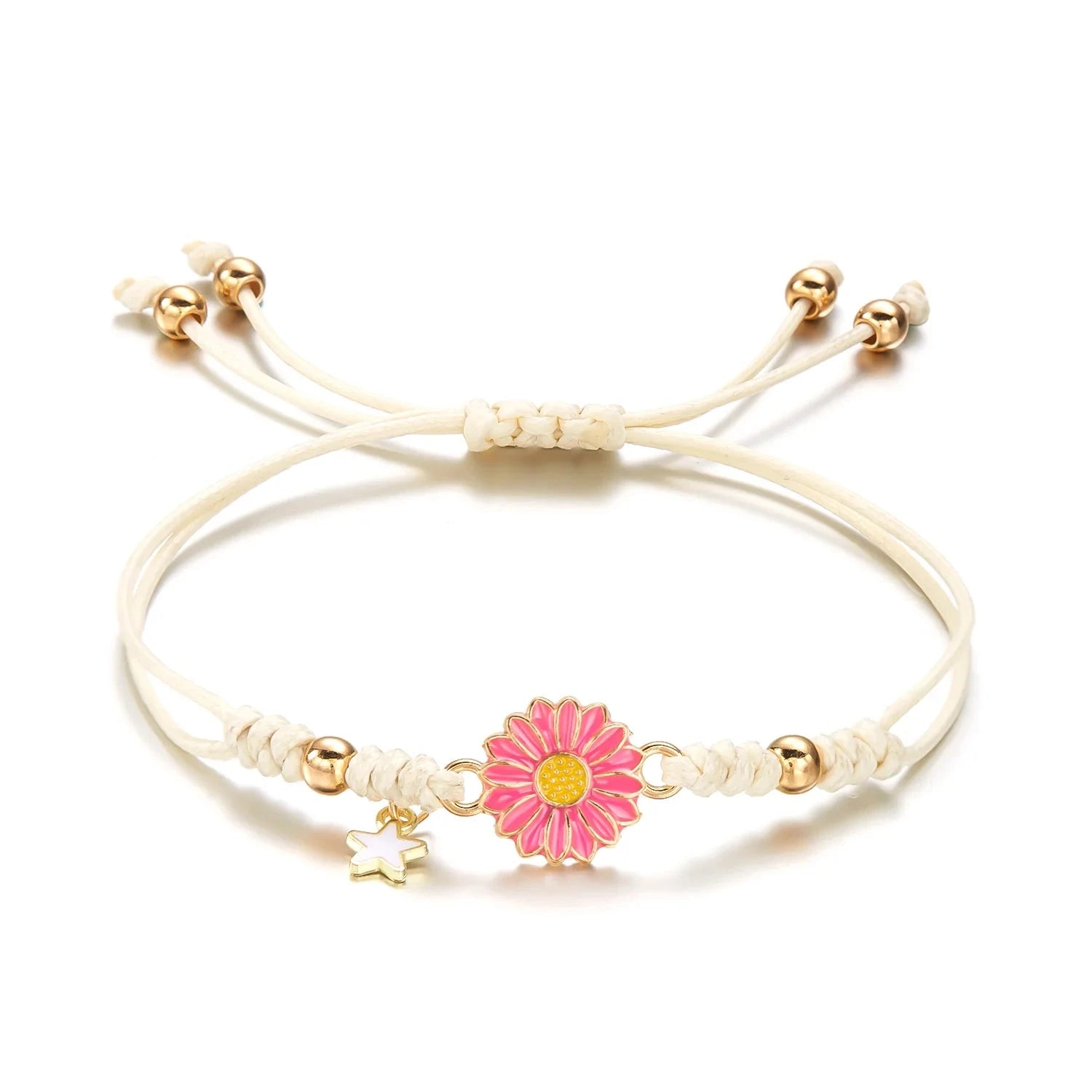 Pulsera gourmette Flor de Margarita rosa