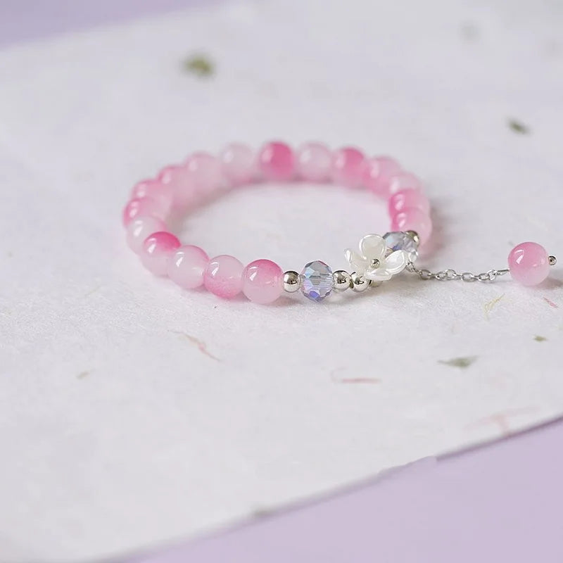 Pulsera Gourmette Flor en Cristal rosa