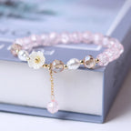 Pulsera Gourmette Flor en Cristal rosa