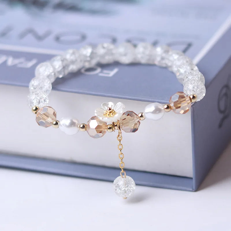 Pulsera Gourmette Flor en Cristal blanco