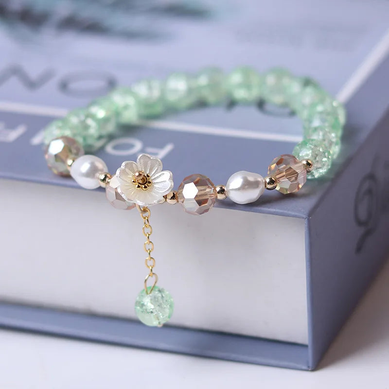 Pulsera Gourmette Flor en Cristal verde