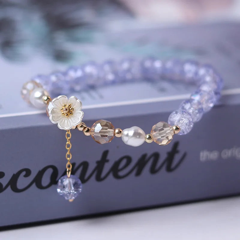 Pulsera Gourmette Flor en Cristal azul
