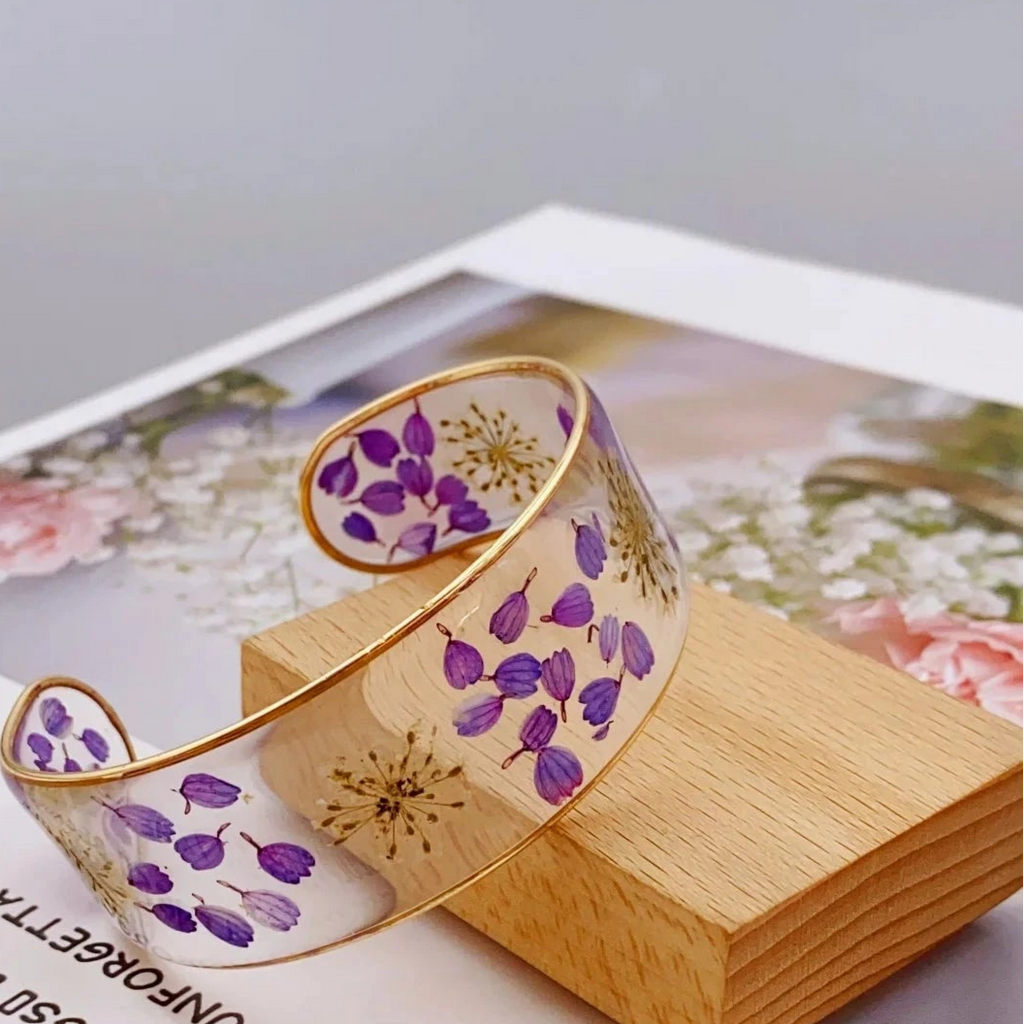 Pulsera Gourmette Flor en Resina Transparente violeta a