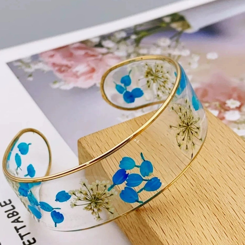 Pulsera Gourmette Flor en Resina Transparente azul a