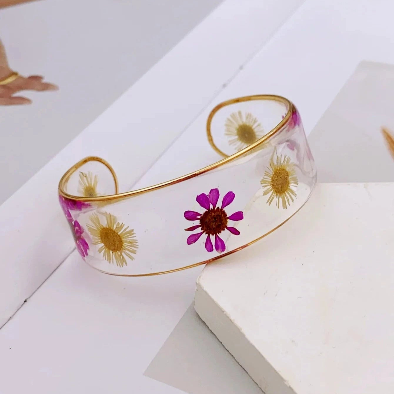 Pulsera Gourmette Flor en Resina Transparente rosa b