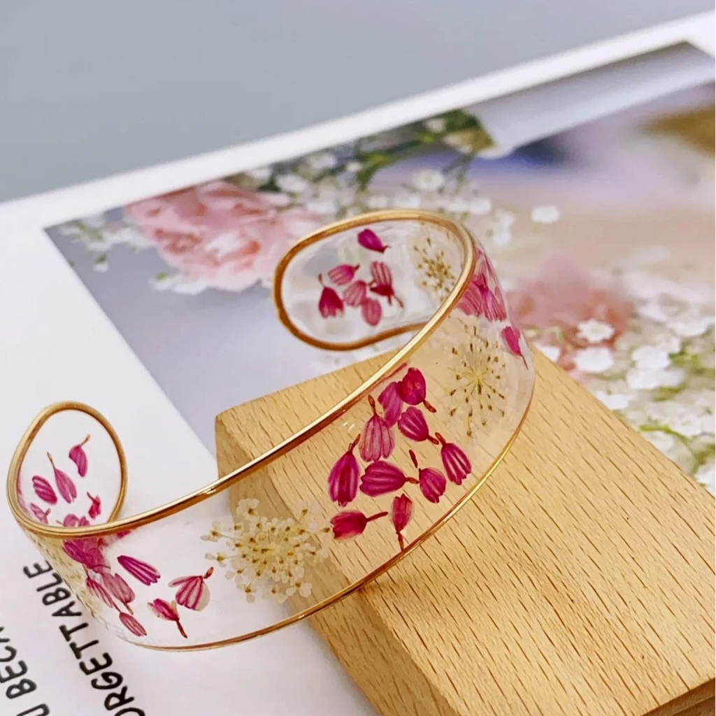 Pulsera Gourmette Flor en Resina Transparente roja a