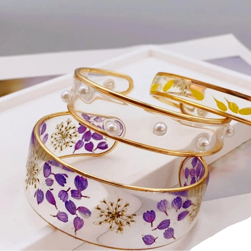 Pulsera Gourmette Flor en Resina Transparente violeta A