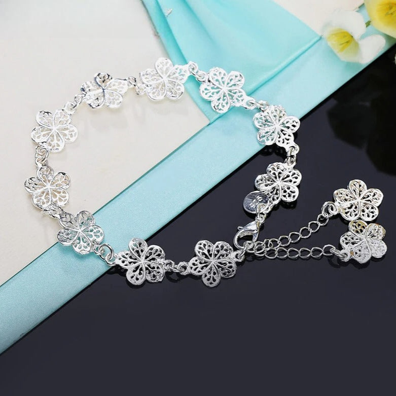 Pulsera Gourmette Flores 5 Pétalos Plateadas